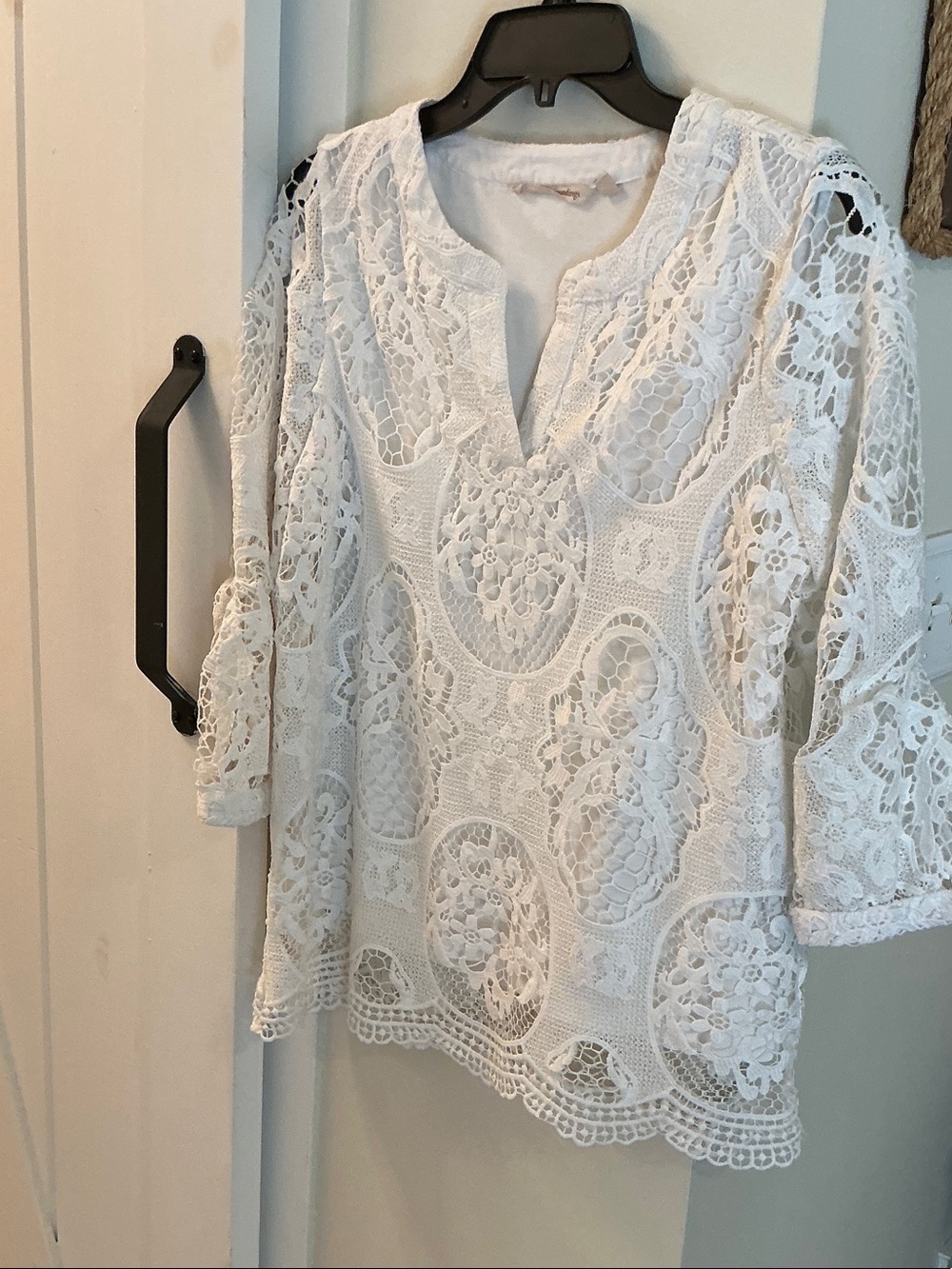 Soft Surroundings White Crochet Split-Neck Tunic